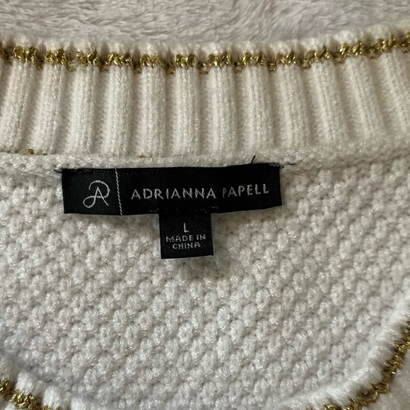 Adrianna Papell Metallic Stripe Waffle Knit Crop Cardigan Ivory Gold Size L - Picture 8 of 13